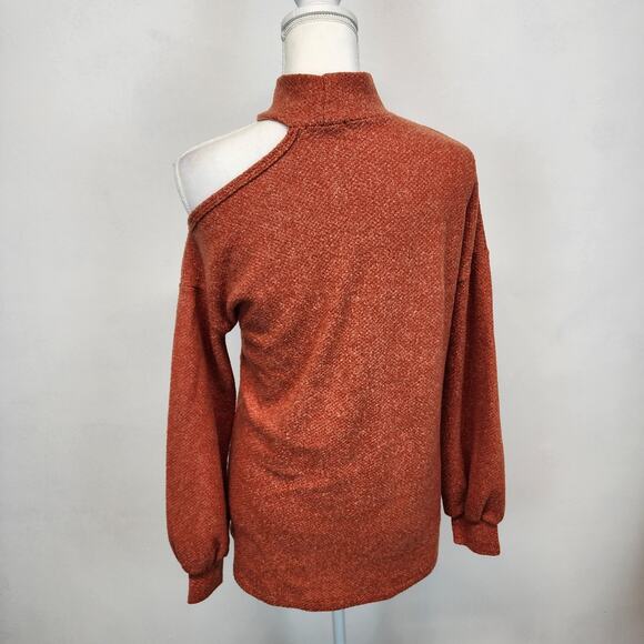 White Birch Mock Neck Cutout Sweater Size L Burnt Orange Balloon Sleeve Autumn - Picture 3 of 7